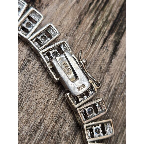 Vintage Sterling Silver Marcasite & Clear Crystal Choker Necklace & Bracelet Set - Picture 8 of 10